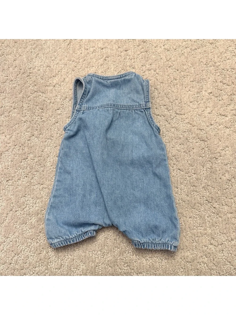 OshKosh B'gosh Denim Romper 0-3 Months Blue Sleeveless Bear Button Pockets